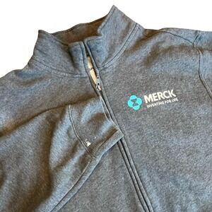 Sport-Tek Merck Mens Medium Full Zip Fleece Jacket Gray Corporate Logo Mock Neck